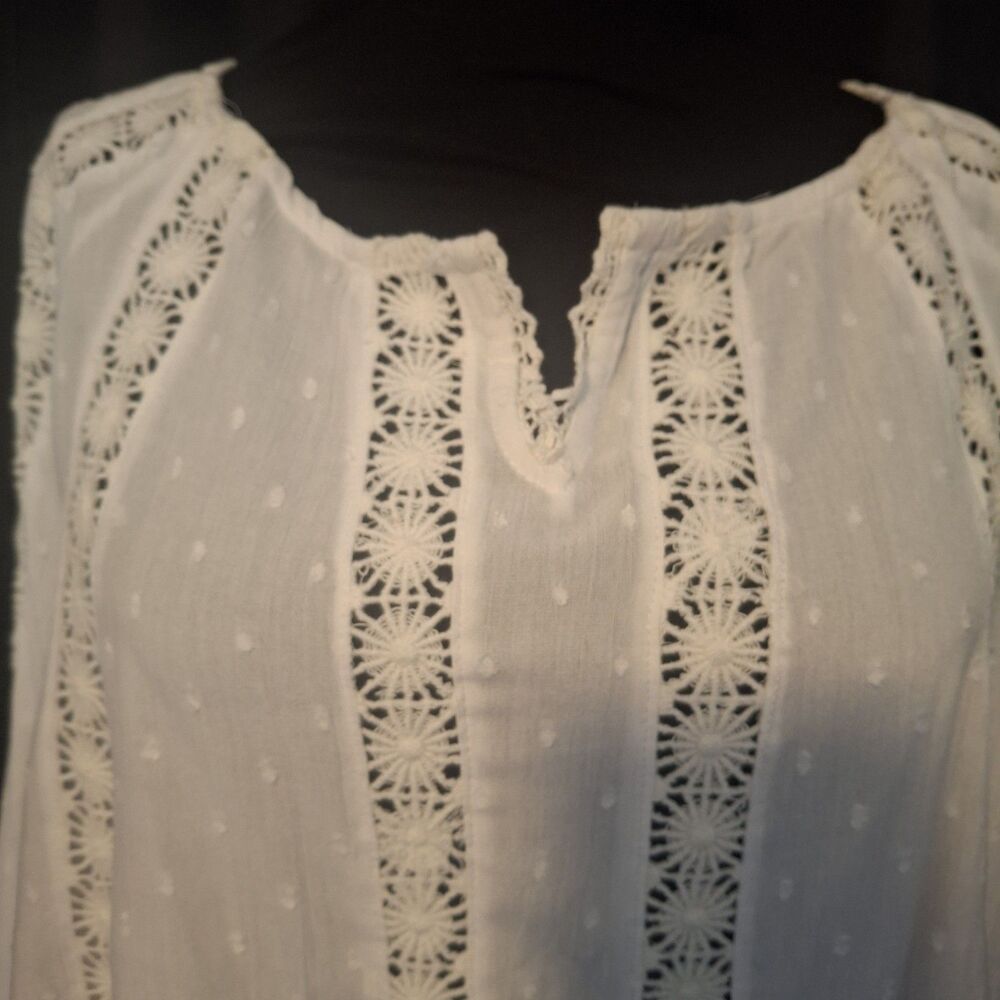 Vtg Angie white Crochet  Bell Sleeves Boho Top Fairycore Cottage sz S/M